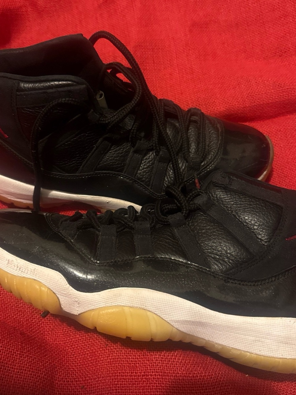 Jordan 11 72-10 Men's Black and Gum-Soled High-Top Sneakers size 9.5